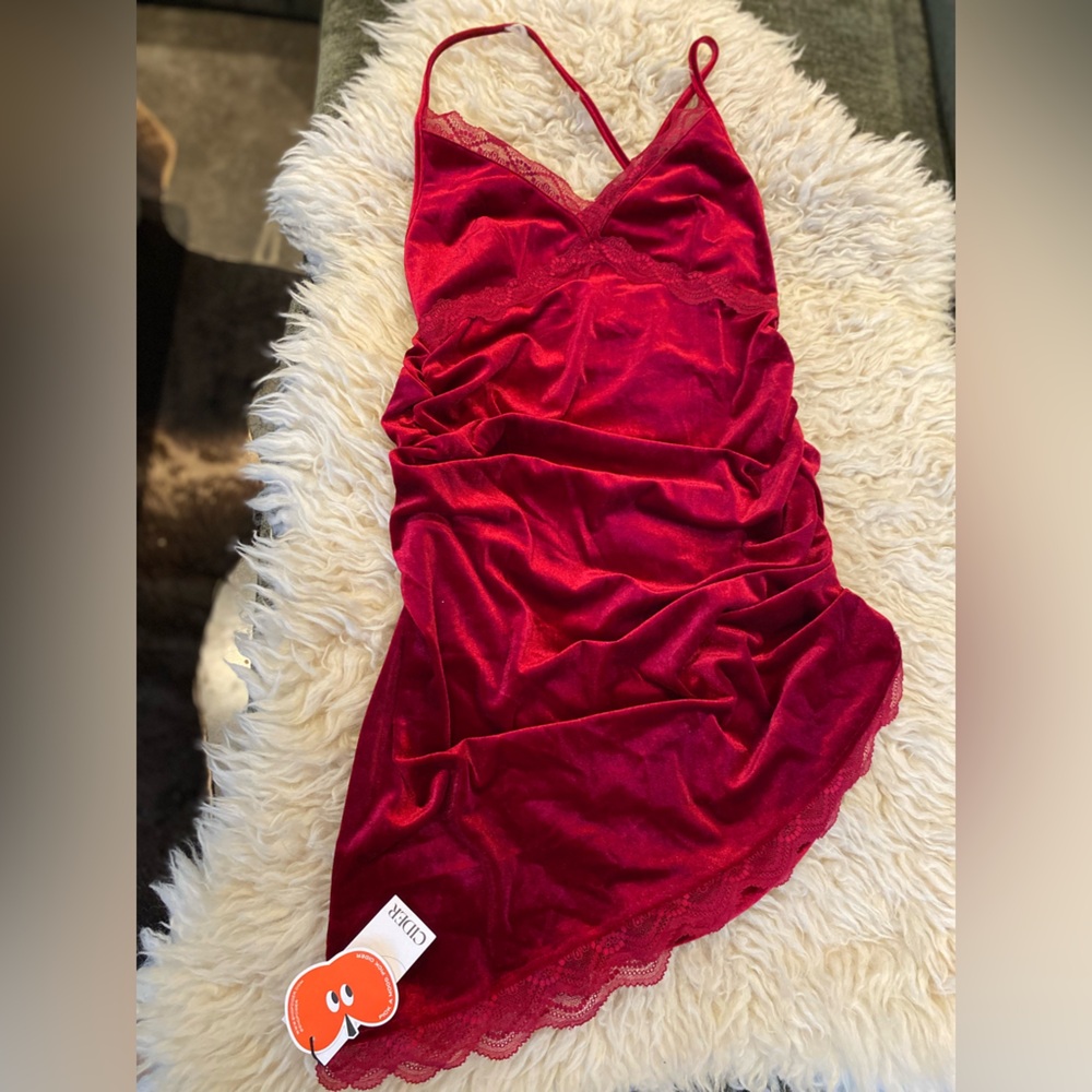 Cider Red Asymmetrical velvet Dress